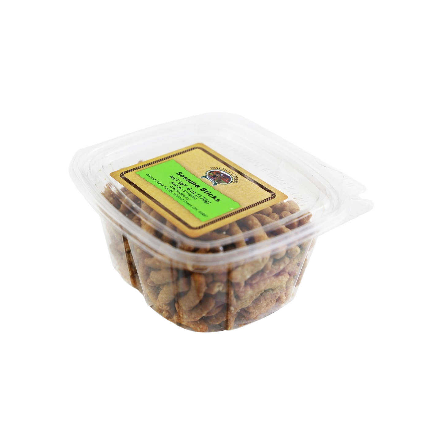 Clear plastic tub filled with cheddar-coated sesame sticks in Chocolates & Candies and Food & Beverage collections