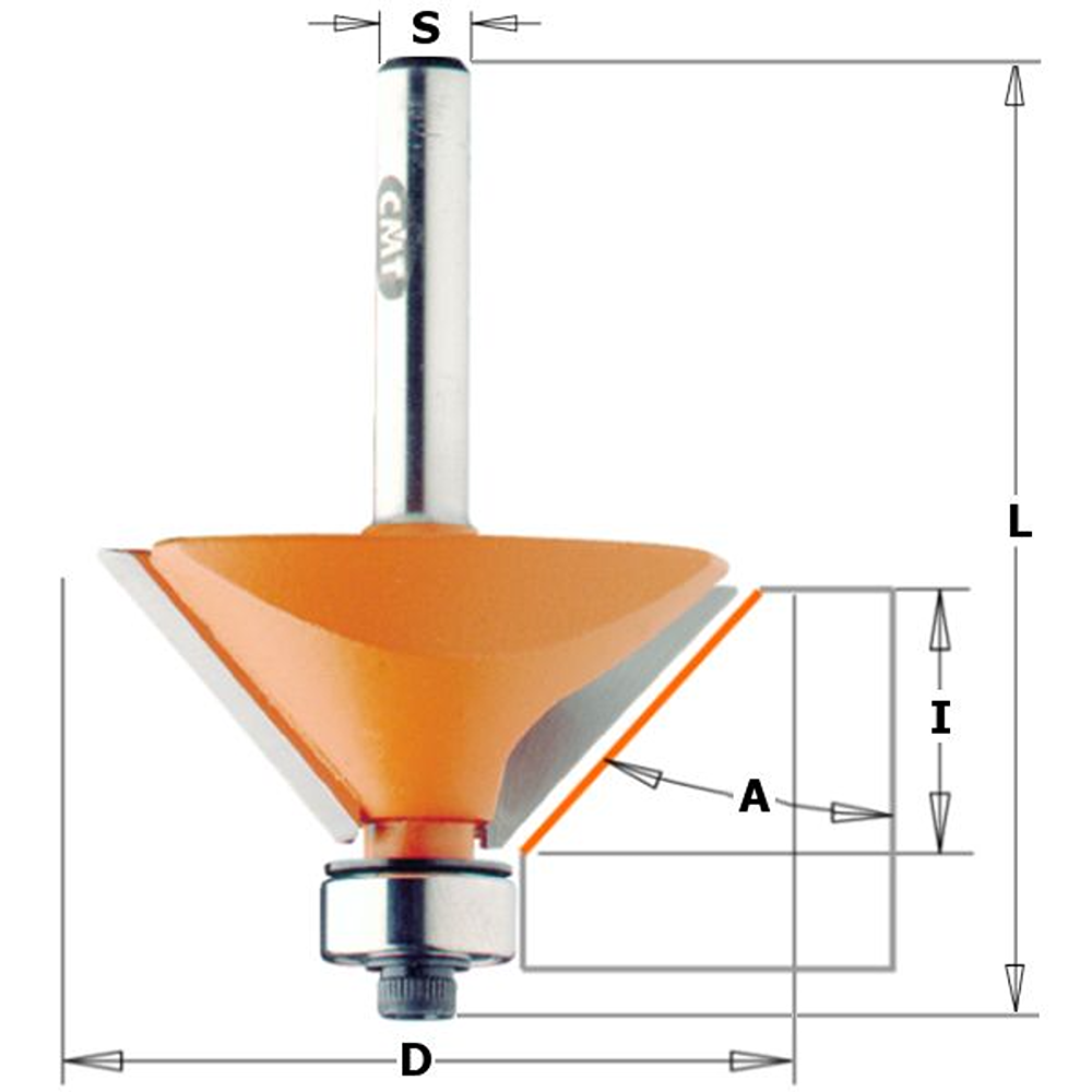 CMT Orange Tools 1-1/4” x 3/8” Chamfer Bit With Bearing, 1/4" Shank