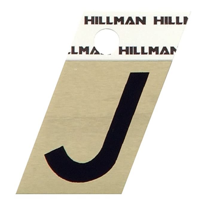 Black on gold anodized aluminum angle cut sticker letter J for home improvement and hardware projects under $50