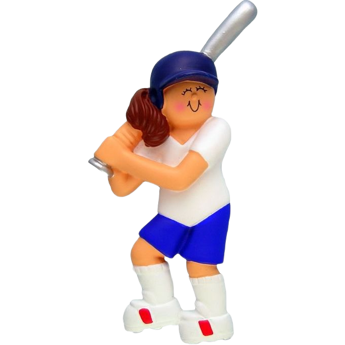 Brunette softball player figurine in blue helmet and shorts holding bat from Christmas Ornaments & Tree Decorations collection