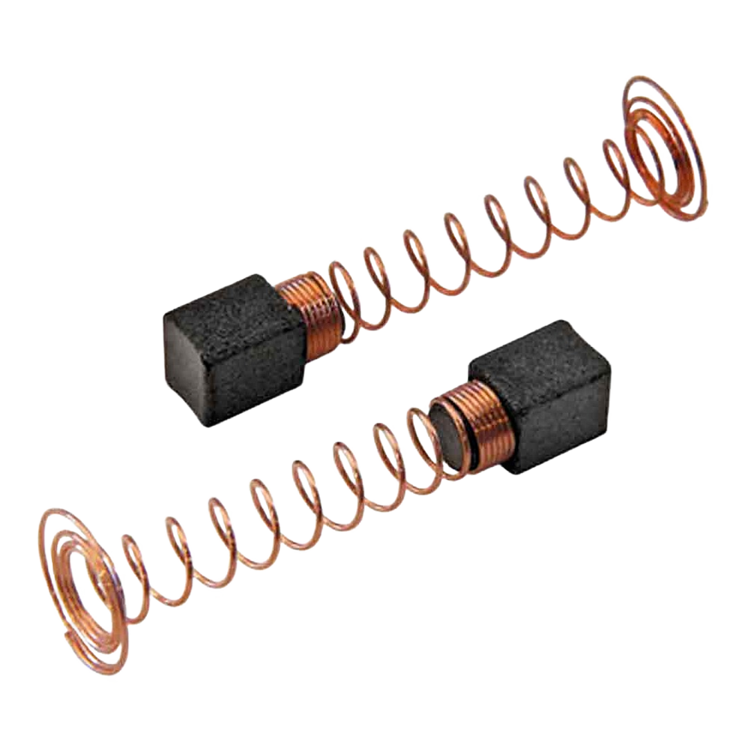 Pair of replacement carbon motor brushes with copper springs for power tool accessories in tool collections