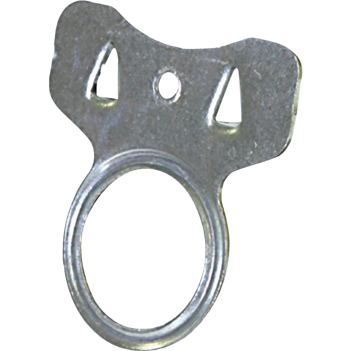 Galvanized metal picture frame hanger with ring and mounting holes for secure wall installation in home improvement projects