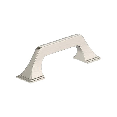 Satin nickel finished cabinet pull with curved edges for furniture hardware and home improvement projects