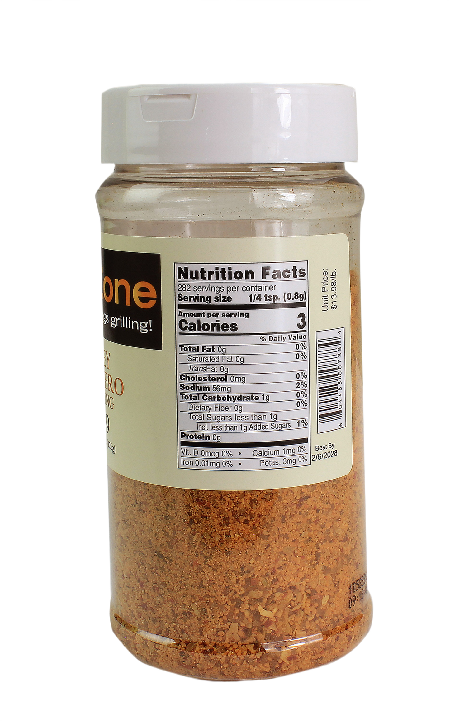 Clear plastic jar of spicy honey habanero seasoning with nutrition facts label in grilling sauces and spices collection under $50