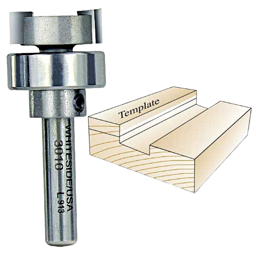 Carbide-tipped dado clean out bit with template showing precise square groove for woodworking in tool accessories and drill bits collections