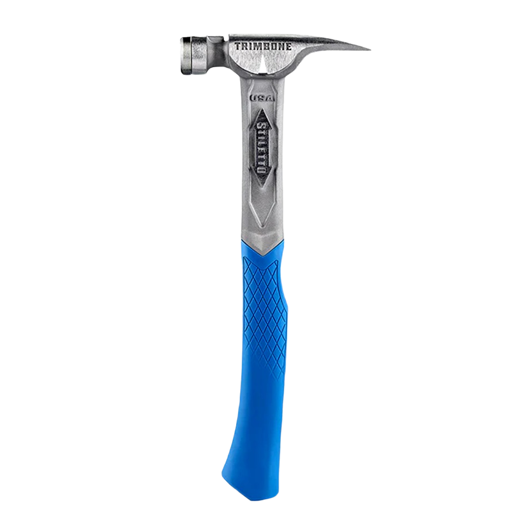 Claw hammer with textured blue ergonomic grip for enhanced comfort and control in home improvement and tools use