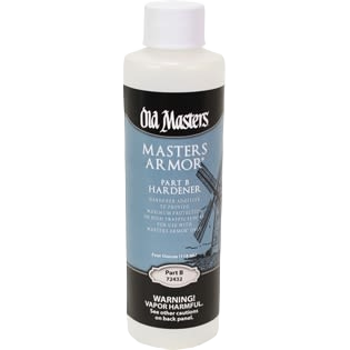 Bottle of Old Masters Masters Armor Part B hardener for use with sealers and finishes in home improvement projects