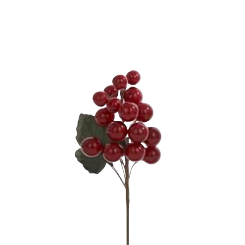 Cluster of bright red berries with green leaves on a flexible wire stem for Christmas decorations under $50