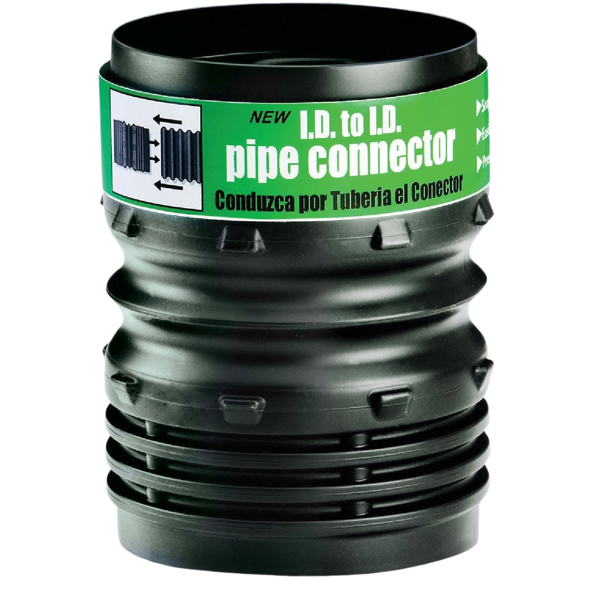 Black polyethylene pipe connector for flexible and corrugated pipes in plumbing and pipes & fittings collections under $50