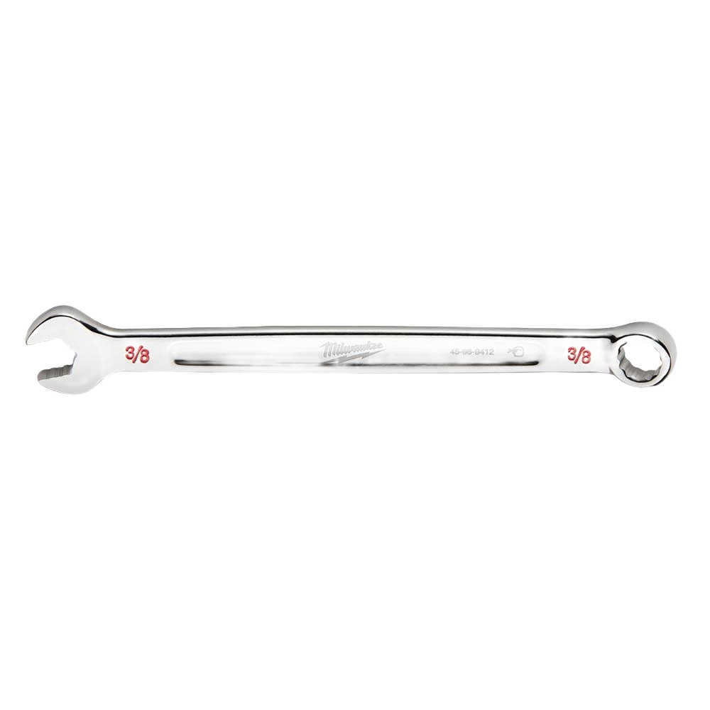 Polished steel 3/8 inch combination wrench with open and box ends for tools and home improvement tasks