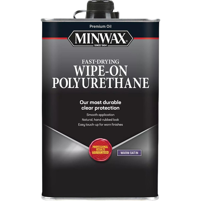 Minwax fast-drying wipe-on polyurethane in warm satin for interior wood protection in stains and finishes collection