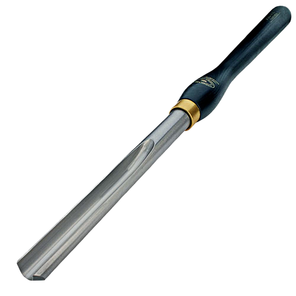 Woodturning bowl gouge with black handle and brass ferrule for precision carving in woodworking and home improvement tasks