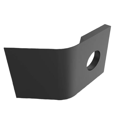 Black metal rotor blade with curved edge and mounting hole for agricultural or home improvement equipment use