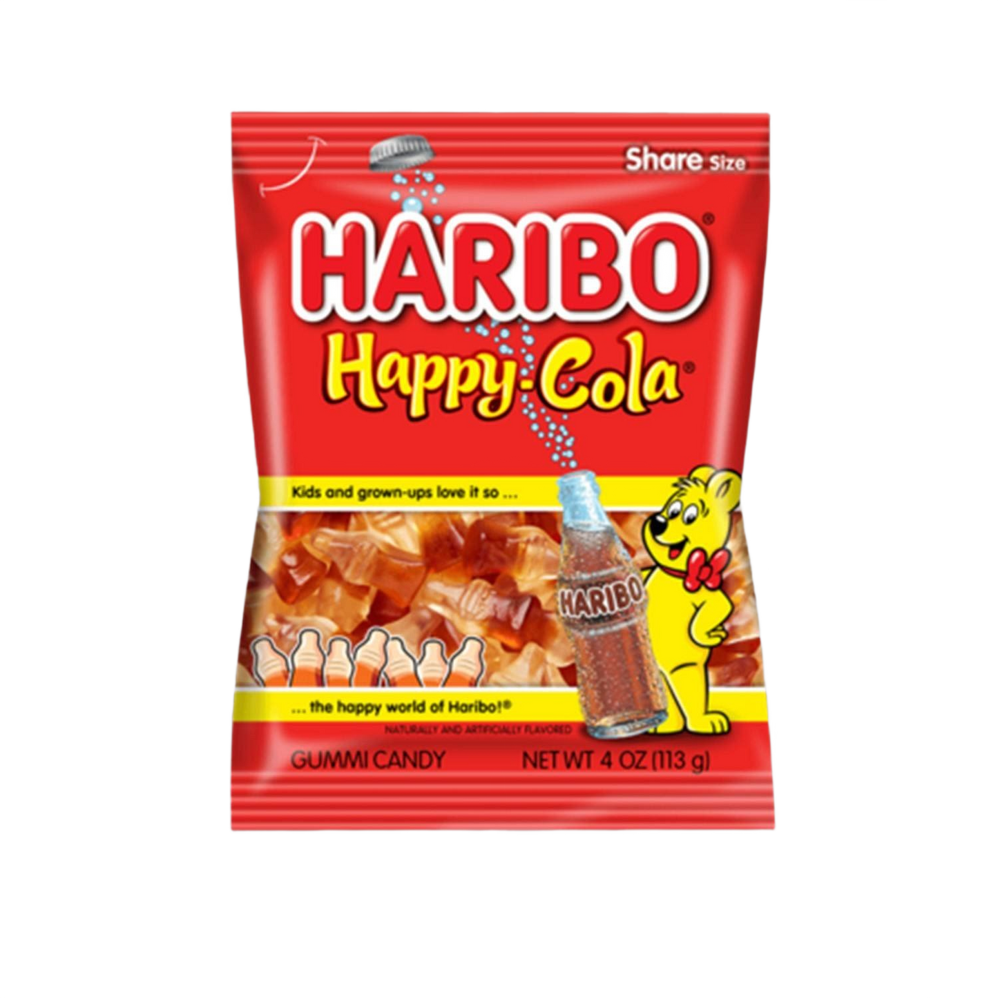 Package of Haribo gummy candy shaped like cola bottles with bright red packaging in candy collection under $25.