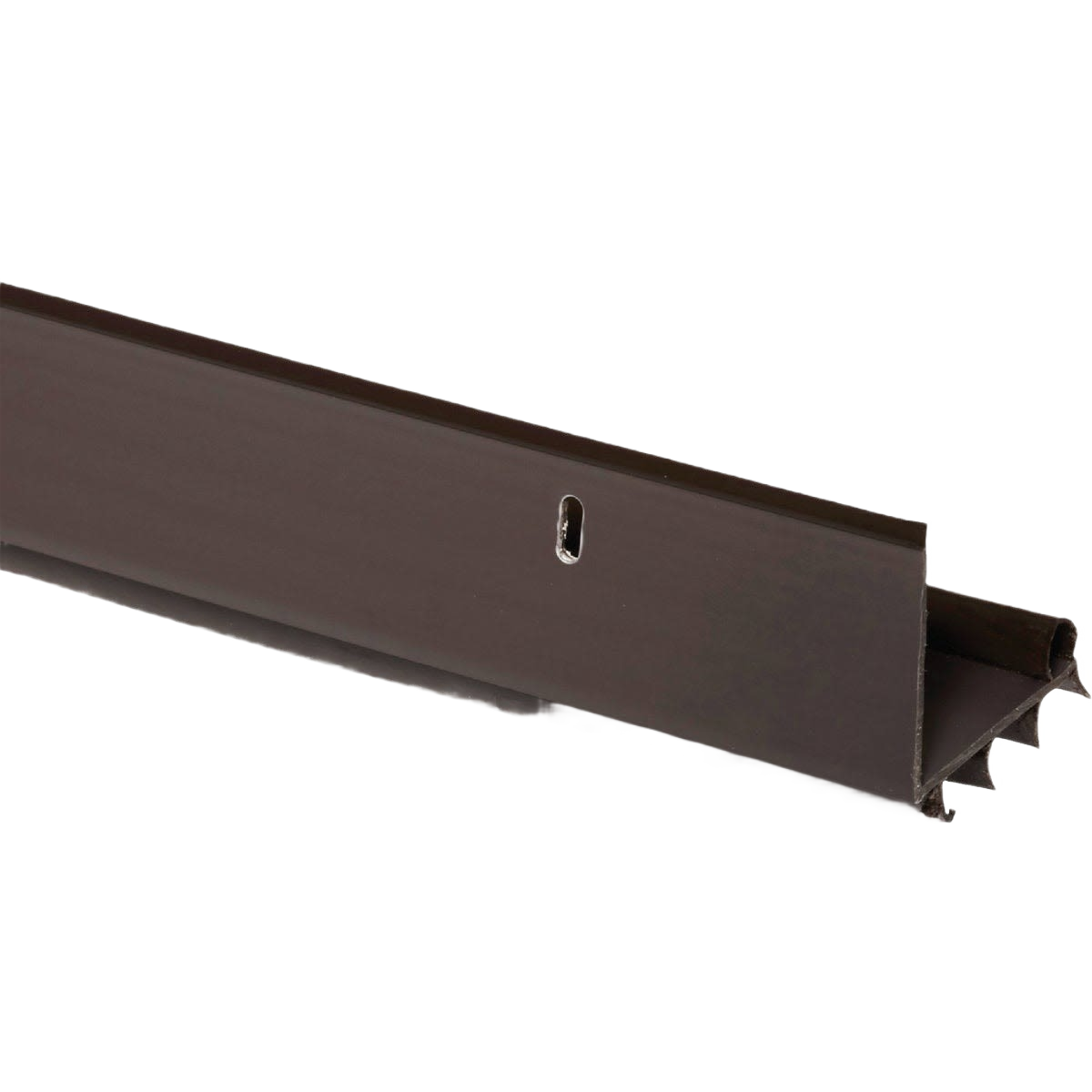 Bronze L-shaped door bottom with vinyl fins for draft and moisture protection in hardware and home improvement collections under $50