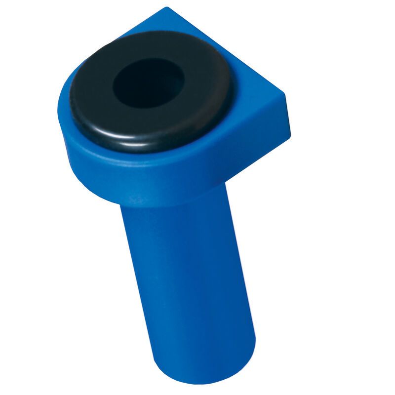 Blue plastic workbench dog with black rubber tip designed for clamping and securing materials in home improvement tasks