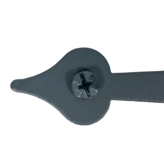 Black metal cabinet strap hinge with heart-shaped end and 3/8 inch offset for home improvement projects