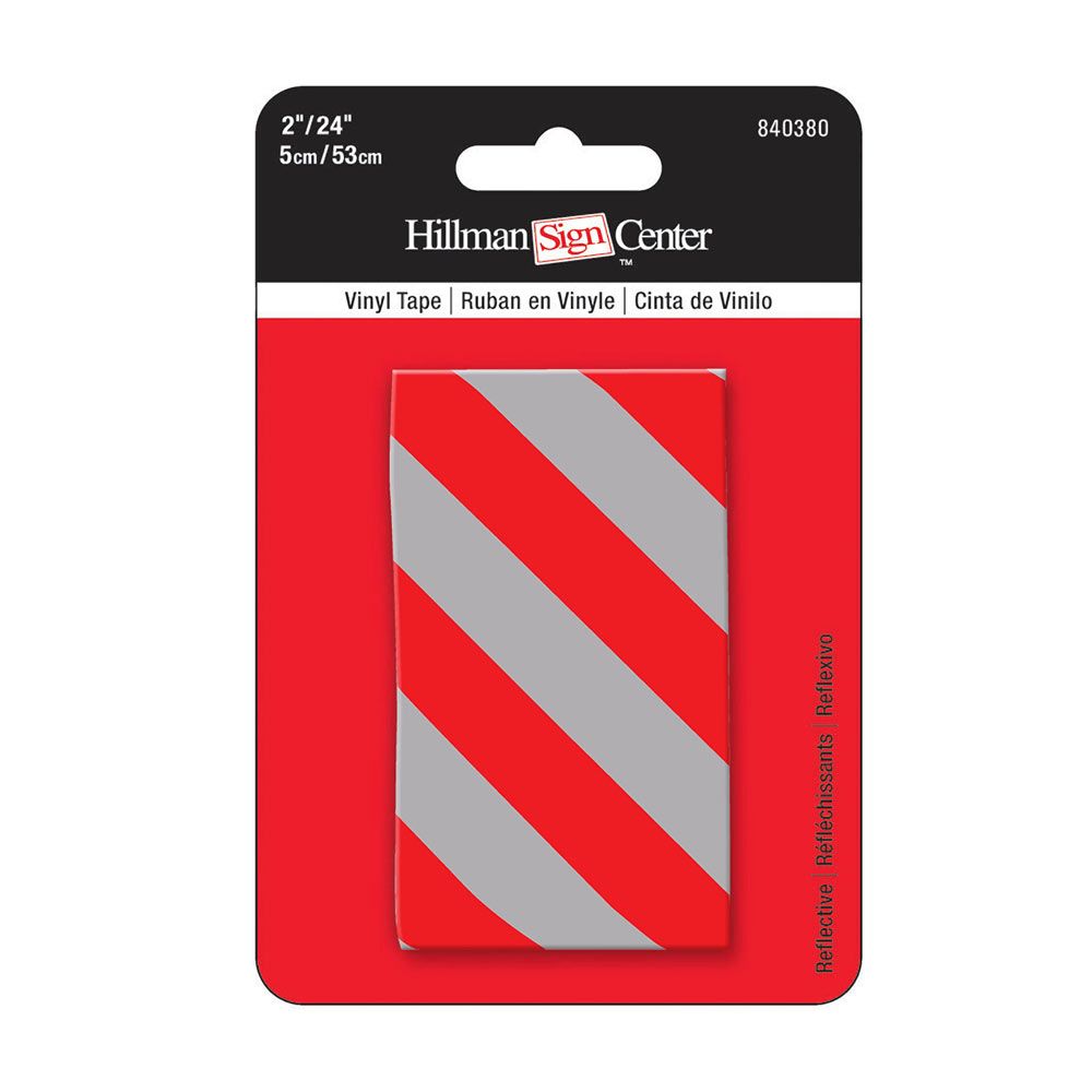 Silver and red diagonal striped reflective vinyl tape for safety marking in tools and home improvement projects