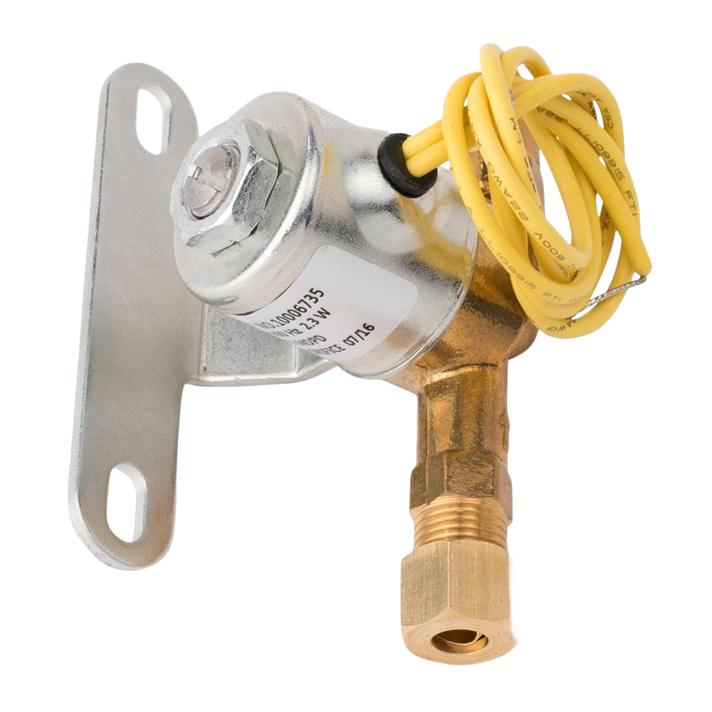 Metal solenoid valve with brass fittings and yellow wiring for humidifier systems in plumbing and home improvement collections