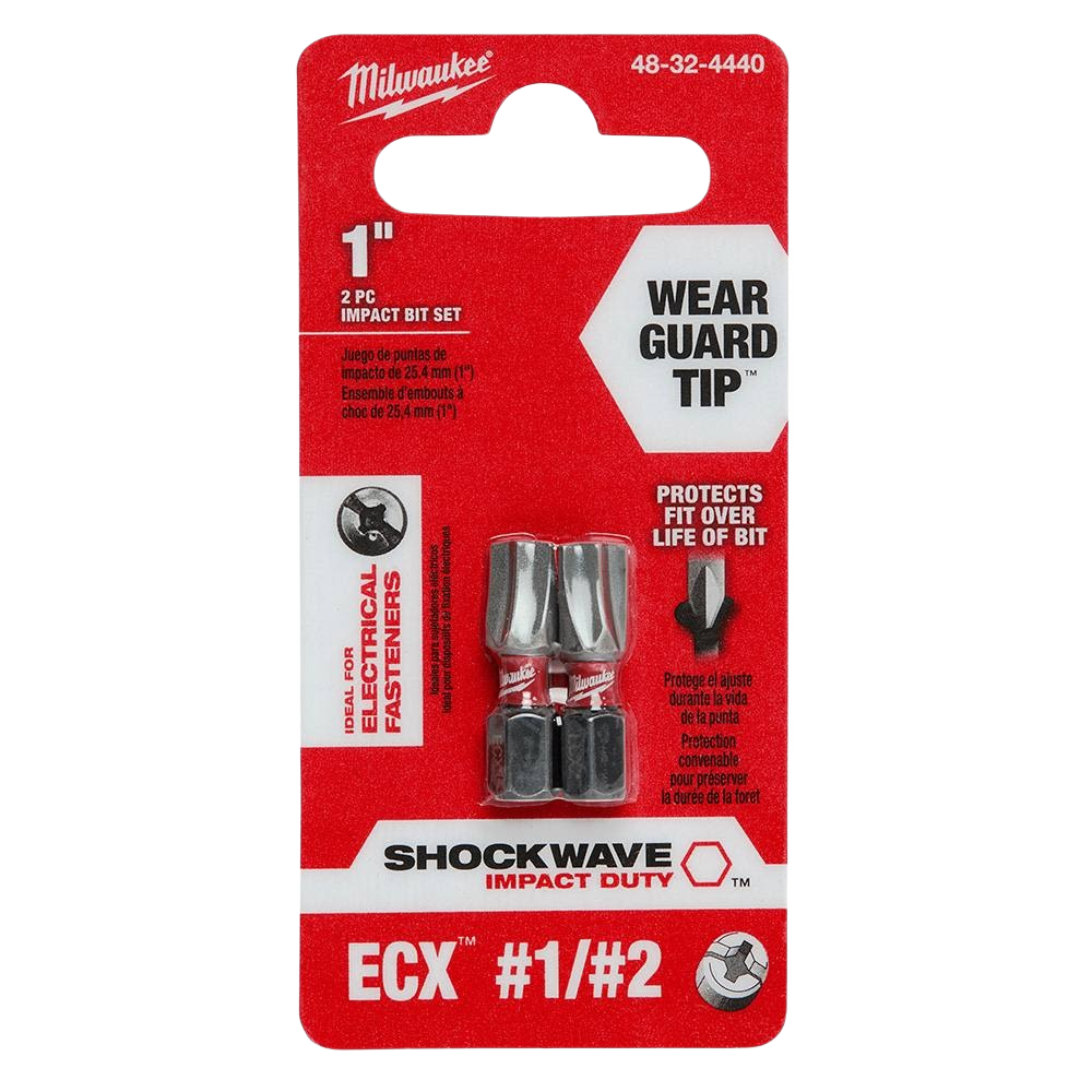 Two 1-inch Milwaukee impact bits with Wear Guard Tip for durable fit in power tool accessories under $50 collection