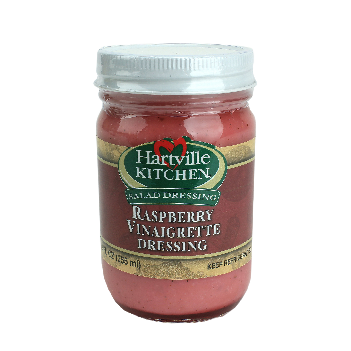 Glass jar of Hartville Kitchen raspberry vinaigrette salad dressing from Hartville Salad Dressings collection under $25