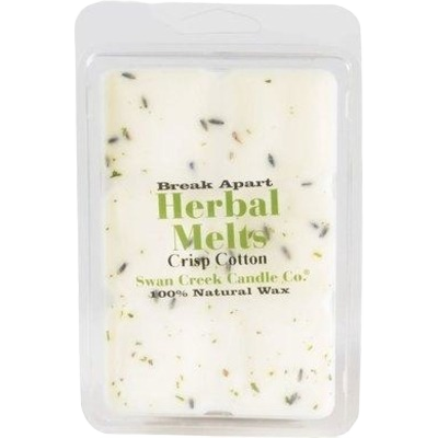 Break-apart natural wax herbal melts with dried botanicals scented in crisp cotton fragrance for home ambiance