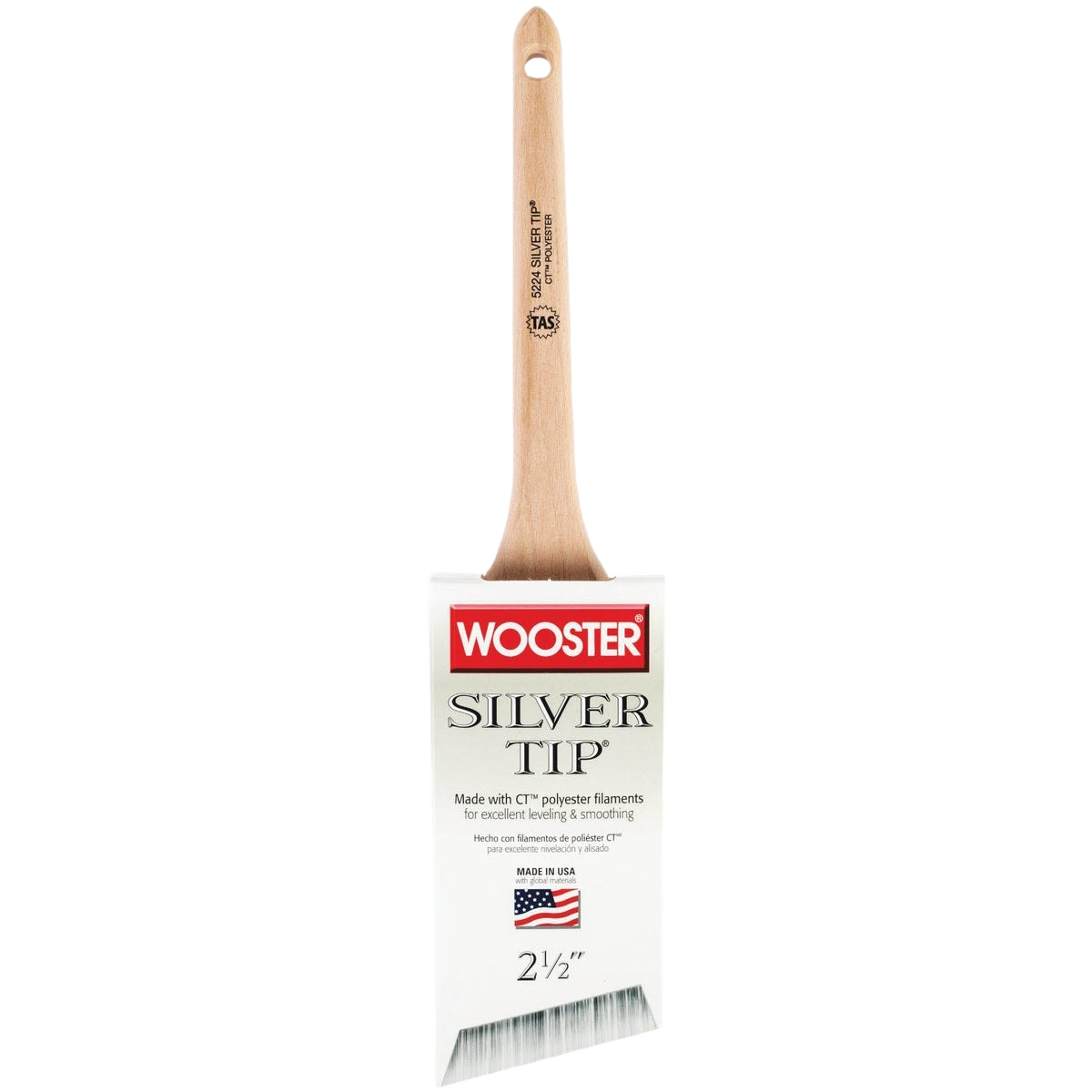 Angle sash paint brush with wooden handle and silver-tipped flexible polyester filaments for smooth finishing under $50 collections