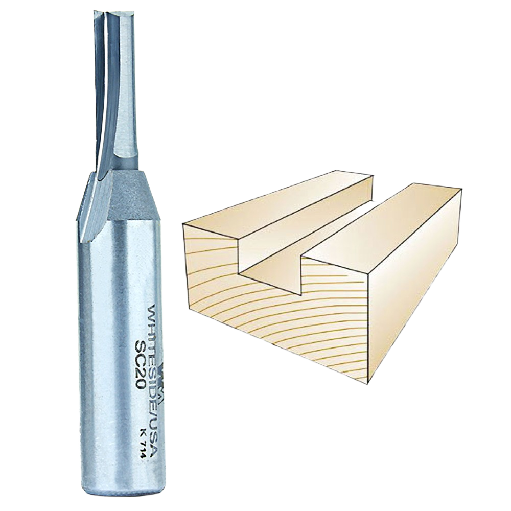 Solid carbide straight bit for precise cutting in woodworking, featured in drill bits and tool accessories collections.