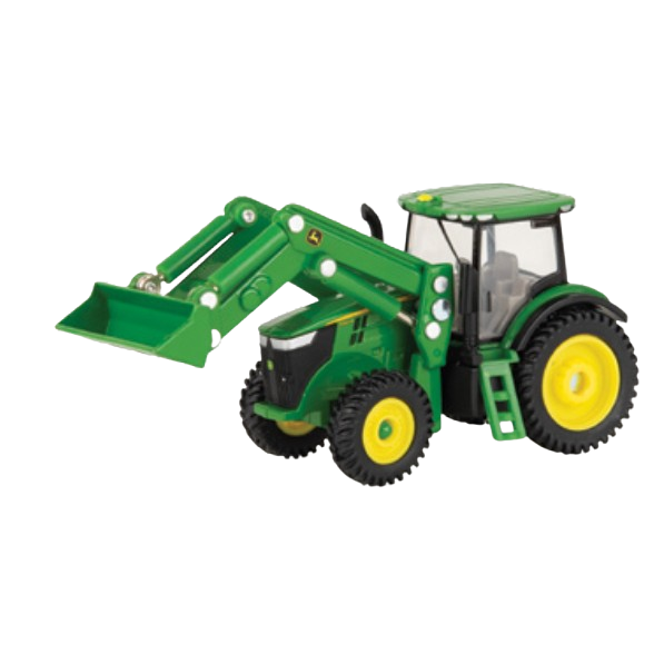 Green scale model tractor with front loader attachment for tools and home improvement collections