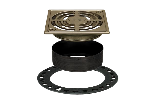 Brushed nickel drain grate kit with square top and rubber gasket designed for home improvement drainage projects