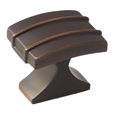 Oil-rubbed bronze cabinet knob with curved rectangular design for home improvement and tools use
