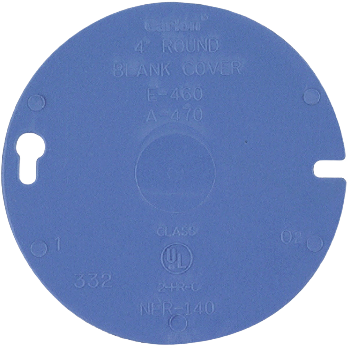 Blue PVC blank round cover for 4-inch electrical boxes, UL listed, suitable for electrical and home improvement projects under $50