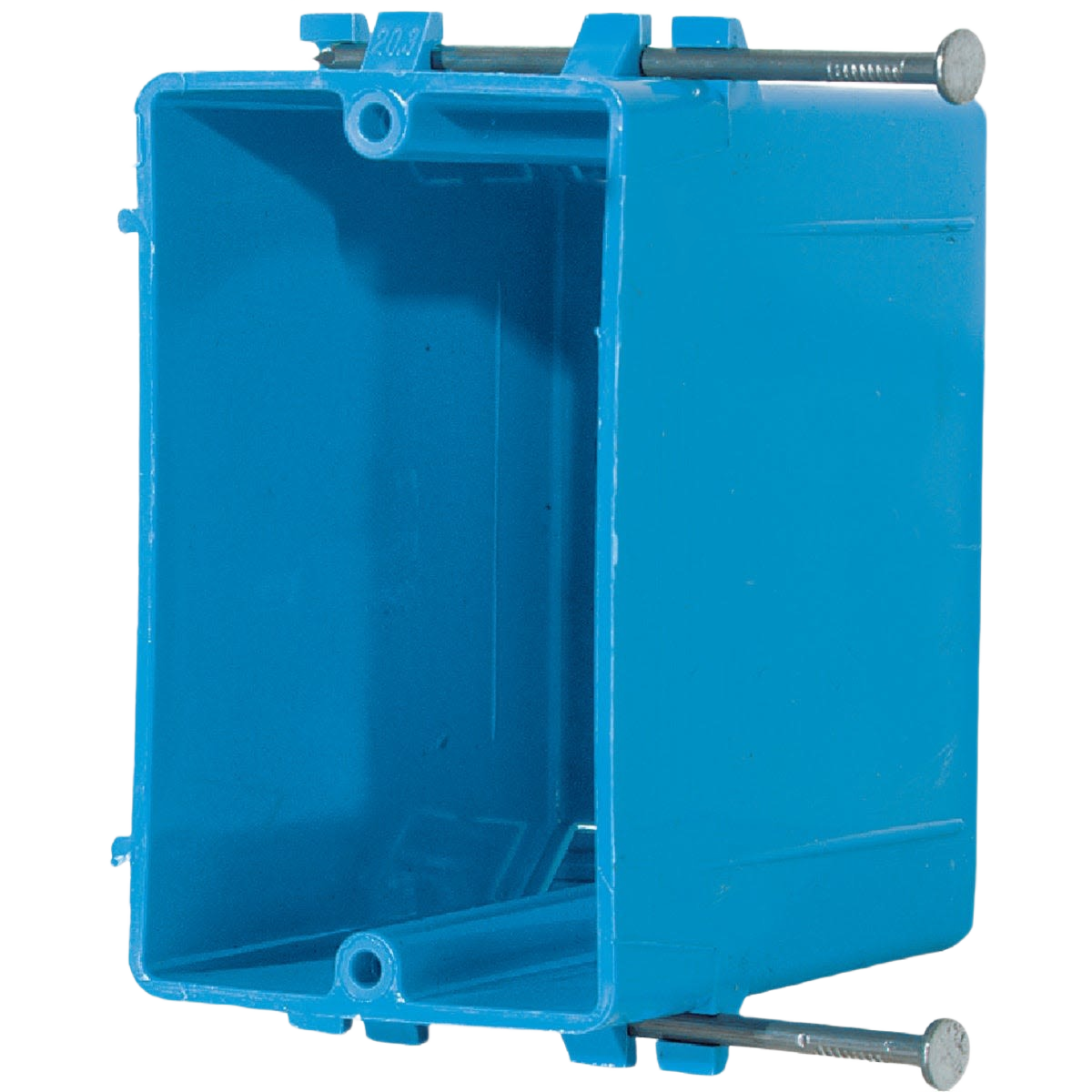 Blue PVC single gang nail-on electrical wall box for installation in electrical boxes and brackets collections under $25