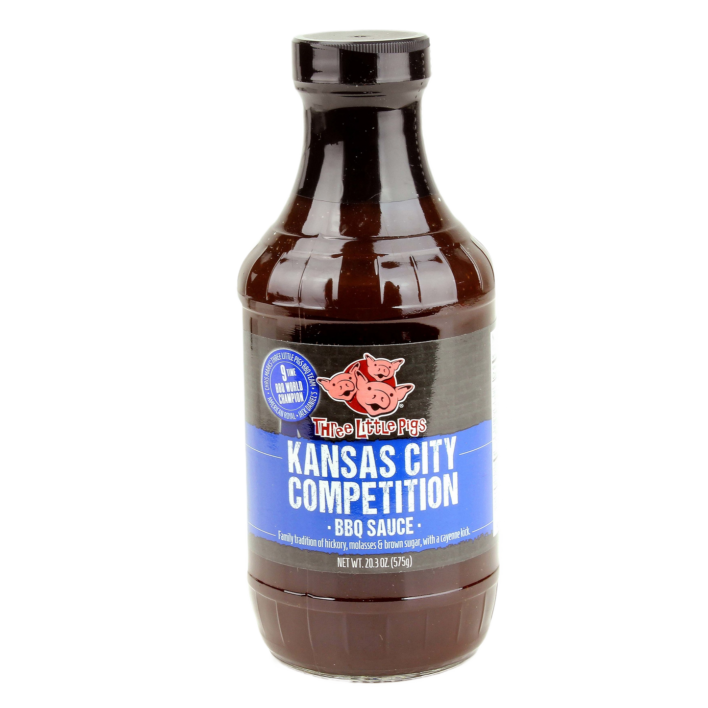 Bottle of Kansas City style BBQ sauce with hickory, molasses, and cayenne from grilling sauces and spices collection