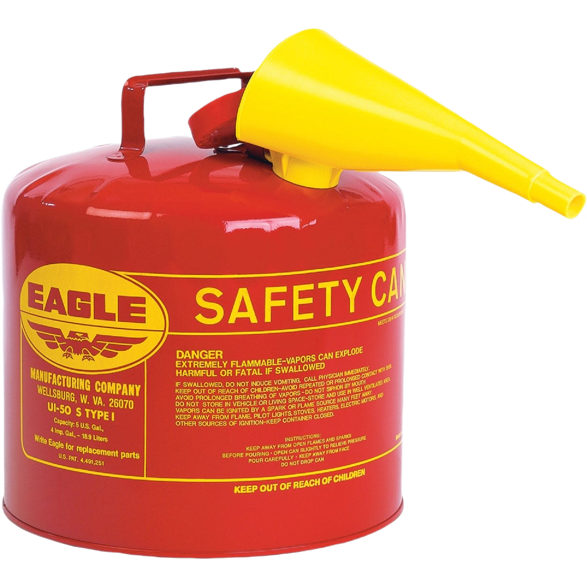 Red galvanized steel safety fuel can with yellow spout for automotive and mechanic tools under $100 collection