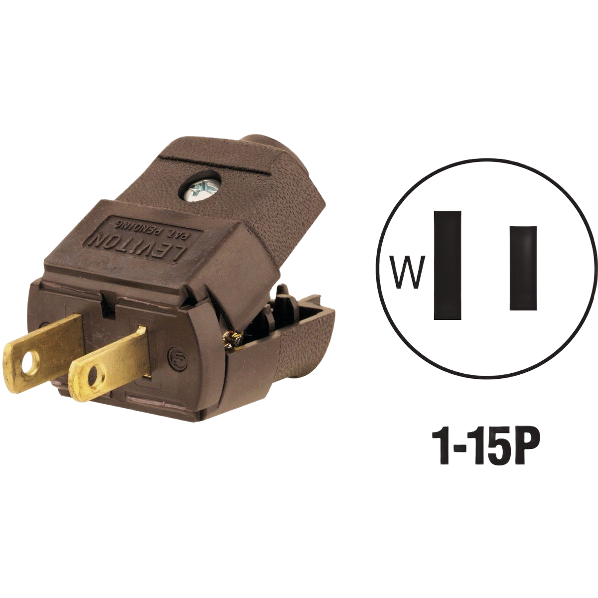 Brown hinged cord plug with brass prongs for electrical connections in home improvement and tools applications