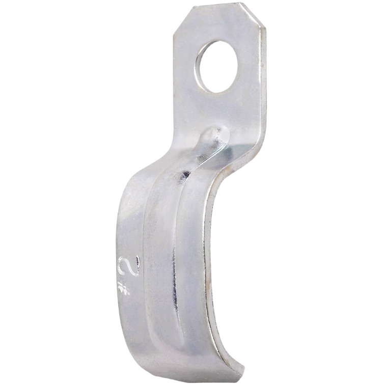 Steel 1-hole cable strap with raised edges for securing electrical cables in home improvement projects