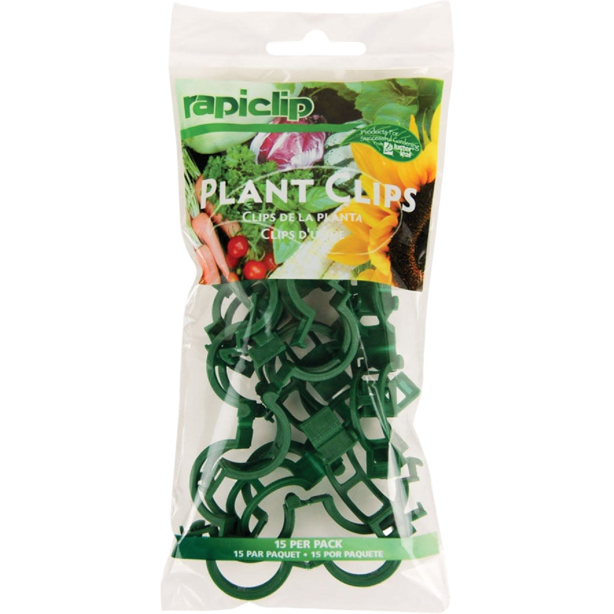 Green plastic plant support clips in sealed pack for outdoor living and lawn and garden use under $50