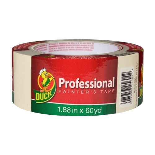Beige professional painters tape roll with red and green label for precision masking in home improvement projects