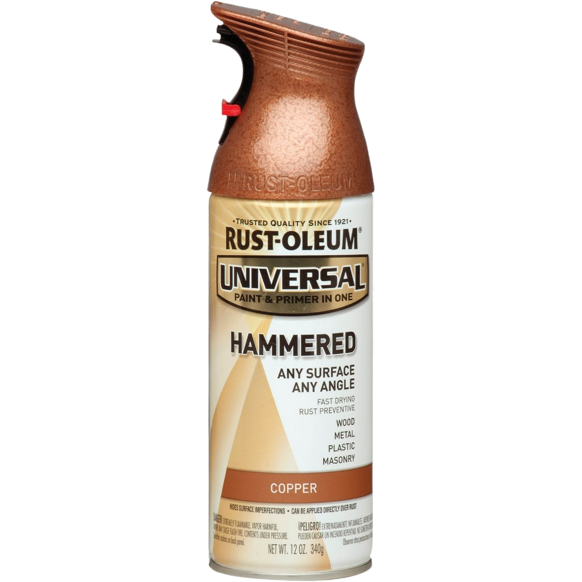 Copper-colored hammered finish spray paint can for home improvement and tools projects with rust-preventive formula