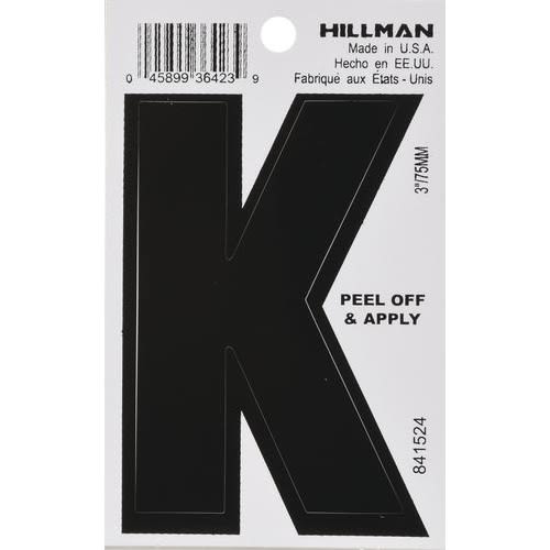 Black vinyl peel-off letter K sticker for labeling and home improvement projects in hardware and Hillman collections under $50