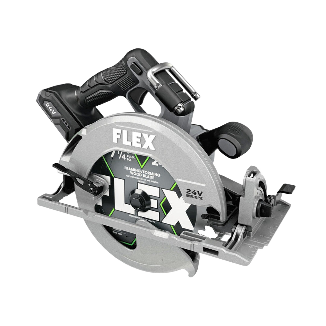 Cordless 24V circular saw with durable metal blade guard and ergonomic handle for woodworking and power tools use