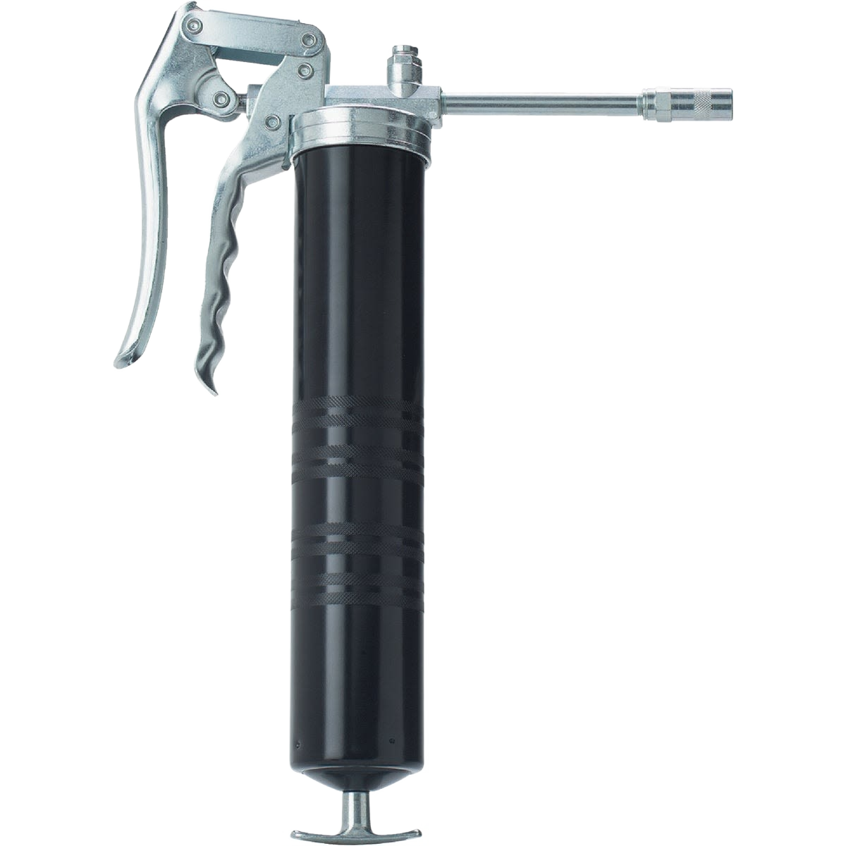 Standard-duty pistol grease gun with metal handle and black barrel for precise lubrication in automotive and home improvement tools collections under $50