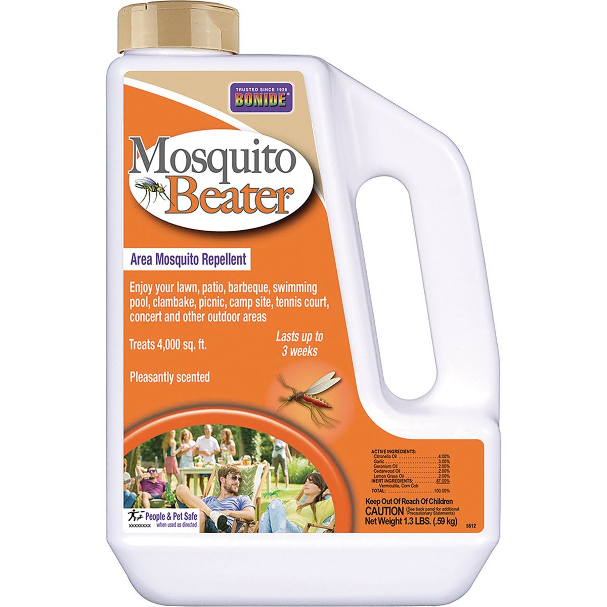 White plastic jug of Bonide Mosquito Beater granules for outdoor insect and mosquito control under $50 category