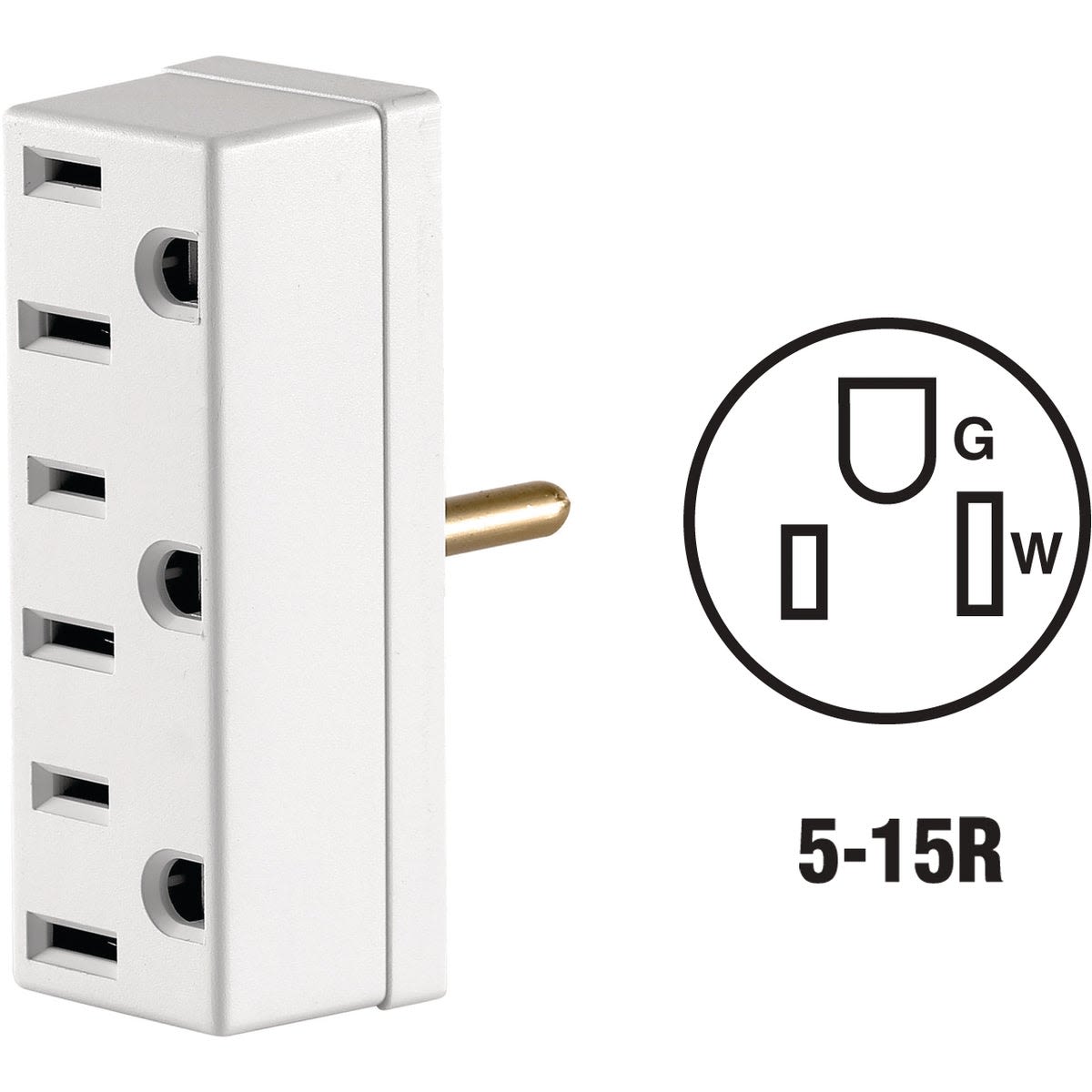 Compact white 15-amp multi-outlet tap designed for home improvement and electrical tool use