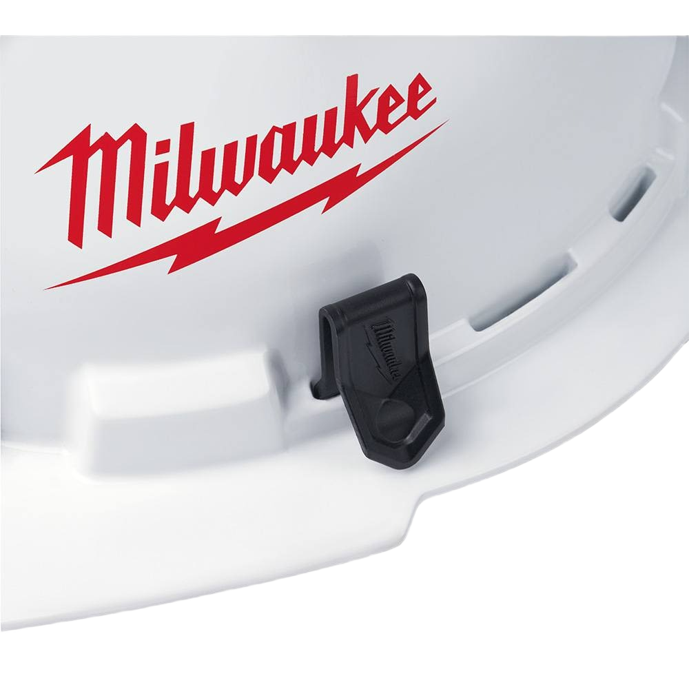 White front brim vented hard hat with adjustable 4-point ratcheting suspension for safety and protective headgear collections