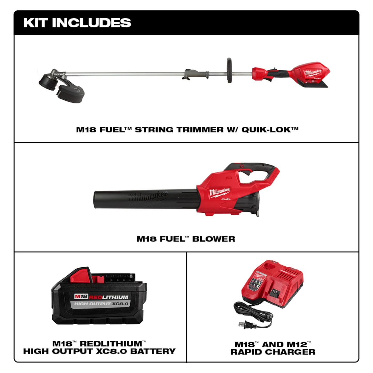 Milwaukee M18 FUEL 18V Lithium-Ion Brushless Cordless QUIK-LOK String Trimmer/Blower Combo Kit with Battery & Charger (2-Tool)