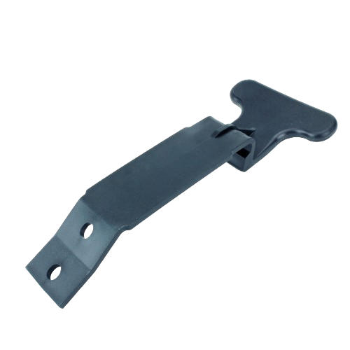Black steel hopper latch with mounting holes for John Deere parts and accessories under $50 collection