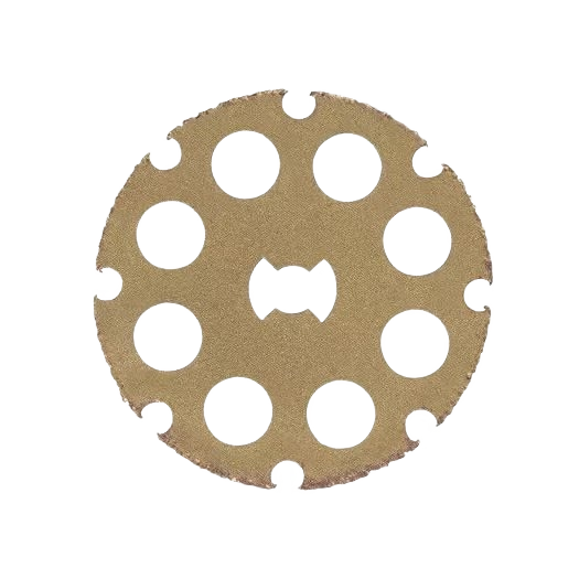 Round 1.5-inch cutting and shaping wheel with multiple holes for rotary tool accessories in home improvement.