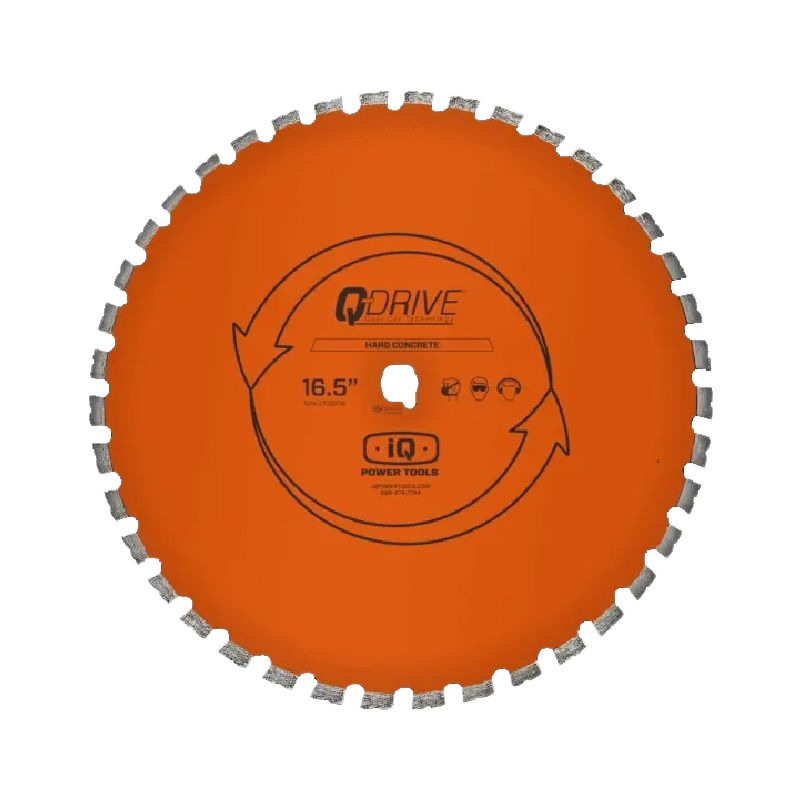 Orange segmented diamond saw blade for cutting hard concrete, designed for power and woodworking tool accessories.